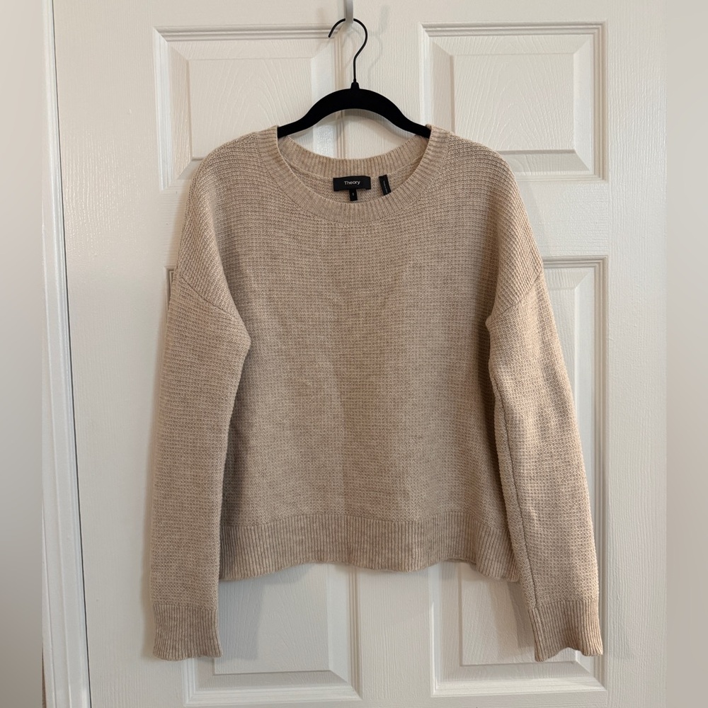 Theory 'Drop Shoulder' Merino Wool/Cashmere Blend Beige Knit Sweater - Women's S